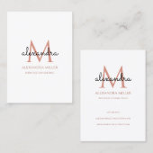 Elegante Monogram Naam Blush Roze Wit Zwart Visitekaartje (Voorkant / Achterkant)