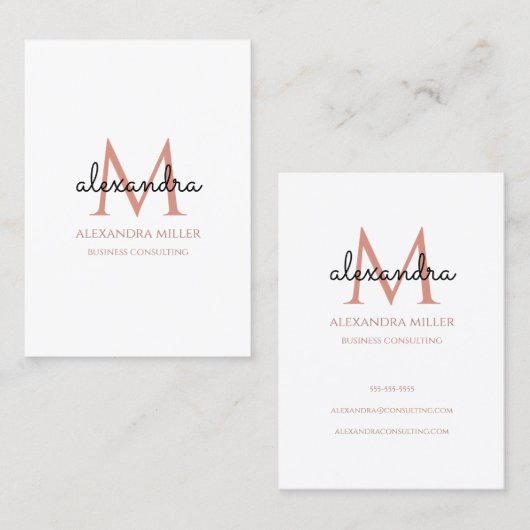 Elegante Monogram Naam Blush Roze Wit Zwart Visitekaartje (Voorkant / Achterkant)