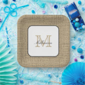 Elegante Monogram Naam Chique Boerderij Stijl Burl Papieren Bordje (Feest)