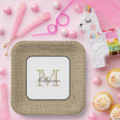 Elegante Monogram Naam Chique Boerderij Stijl Burl Papieren Bordje (Feest)