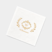 Elegante Monogram Naam Fantasie Krans Wit Goud Folie Servetten (Links)