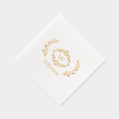 Elegante Monogram Naam Fantasie Krans Wit Goud Folie Servetten (Rechts)
