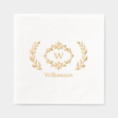 Elegante Monogram Naam Fantasie Krans Wit Goud Folie Servetten (Voorkant)