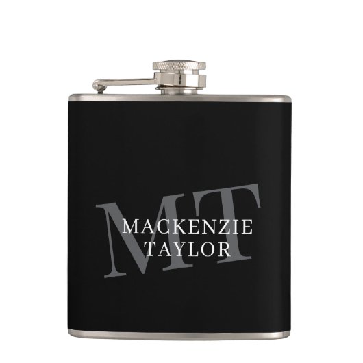 Elegante Monogram Naam Gepersonaliseerde Tekst Heupfles (Voorkant)