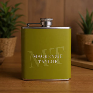Elegante Monogram Naam Gepersonaliseerde Tekst Heupfles