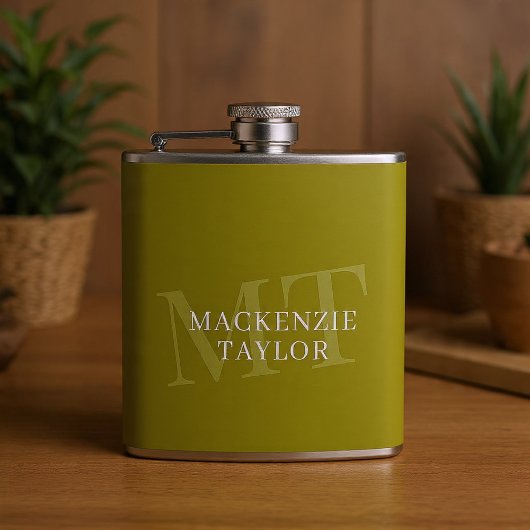 Elegante Monogram Naam Gepersonaliseerde Tekst Heupfles