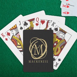 Elegante Monogram Naam Goud Zwart Pokerkaarten