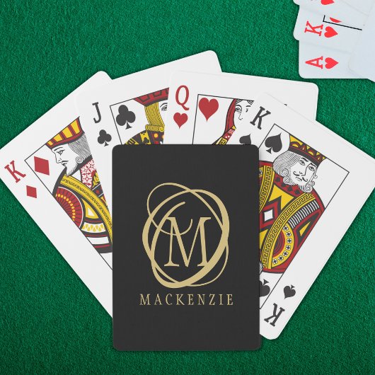 Elegante Monogram Naam Goud Zwart Pokerkaarten
