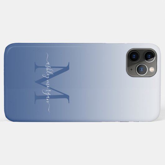 Elegante monogram naam in script klassiek blauw om Case-Mate iPhone case (Achterkant (horizontaal))