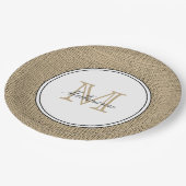 Elegante Monogram Naam Land Chique Stijl Burlap Papieren Bordje (Gekanteld)