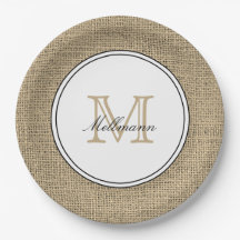 Elegante Monogram Naam Land Chique Stijl Burlap