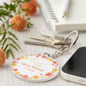 Elegante Monogram Naam Lauwerkrans Sleutelhanger (Voorkant Rechts)