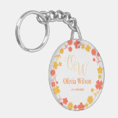 Elegante Monogram Naam Lauwerkrans Sleutelhanger (Voorkant Links)