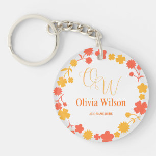 Elegante Monogram Naam Lauwerkrans Sleutelhanger