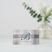 Elegante Monogram Naam, LT & DK Geborsteld Zilver  Visitekaartje (Staand voorkant)