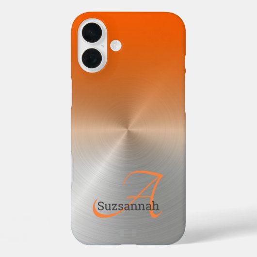 Elegante Monogram Naam Oranje Ombre Nepmetaal Case-Mate iPhone Case (Achterkant)