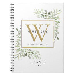 Elegante monogram naam planner 2021 met groen notitieboek