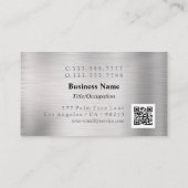 Elegante monogram & naam, QR-code, geborsteld zilv Visitekaartje (Achterkant)