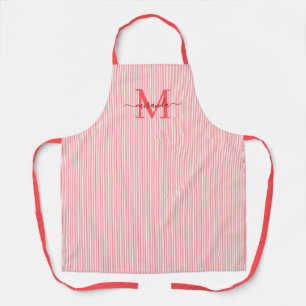 Elegante Monogram Naam Rode Streep Schort