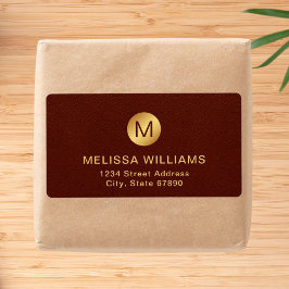 Elegante Monogram Naam Rood Textuur & Goud Verzend Etiket