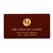 Elegante Monogram Naam Rood Textuur & Goud Verzend Etiket (Voorkant)