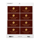 Elegante Monogram Naam Rood Textuur & Goud Verzend Etiket (Full Sheet)