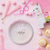 elegante monogram naam roos goud glitter  papieren bordje (Feest)