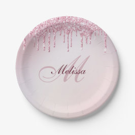 elegante monogram naam roos goud glitter papieren bordje