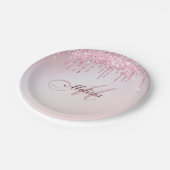 elegante monogram naam roos goud glitter  papieren bordje (Gekanteld)