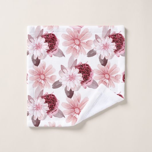 Elegante Monogram Naam Roze Bourgogne Bloemen Stre Bad Handdoek (Wasdoekje)