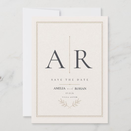 Elegante monogram naam script bruiloft save the date (Voorkant)