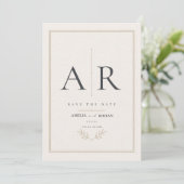 Elegante monogram naam script bruiloft save the date (Staand voorkant)