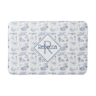 Elegante Monogram Naam Vintage Blauwe Toile Boerde Badmat