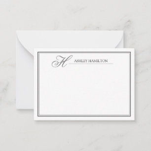 Elegante Monogram Naam Zwart Grijs Notitiekaart Notitiekaartje