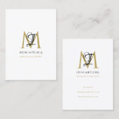 Elegante Monogram Naam Zwart Wit Goud Visitekaartje (Voorkant / Achterkant)