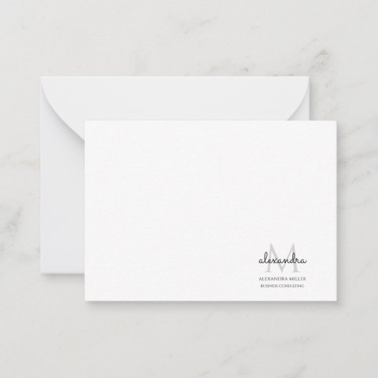 Elegante Monogram Naam Zwart-Wit Notitiekaartje (Voorkant)