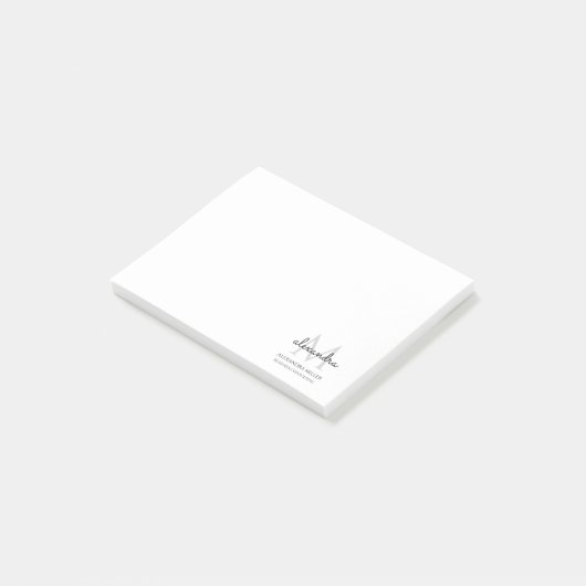 Elegante Monogram Naam Zwart-Wit Post-it® Notes (Schuin)