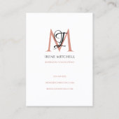 Elegante Monogram Naam Zwart Wit Roos Goud Visitekaartje (Achterkant)