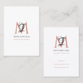 Elegante Monogram Naam Zwart Wit Roos Goud Visitekaartje (Voorkant / Achterkant)