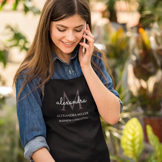 Elegante Monogram Naam Zwart-Wit Schort