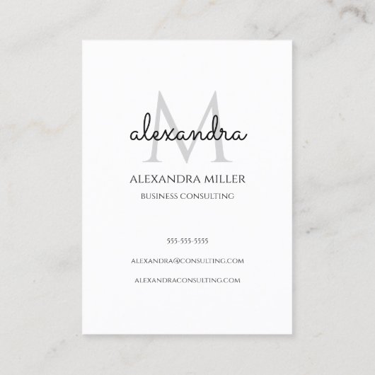 Elegante Monogram Naam Zwart-Wit Visitekaartje (Achterkant)