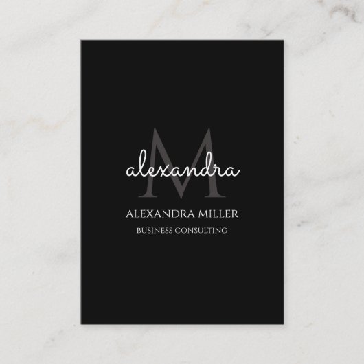 Elegante Monogram Naam Zwart-Wit Visitekaartje (Voorkant)