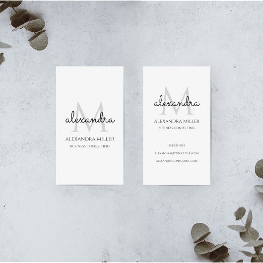 Elegante Monogram Naam Zwart-Wit Visitekaartje