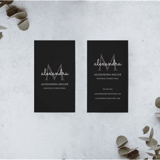 Elegante Monogram Naam Zwart-Wit Visitekaartje