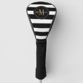 Elegante Monogram Naam Zwart-witte Strepen Golfheadcover (Voorkant)