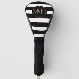 Elegante Monogram Naam Zwart-witte Strepen Golfheadcover