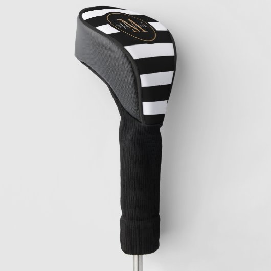 Elegante Monogram Naam Zwart-witte Strepen Golfheadcover (Schuin)