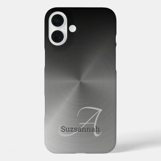 Elegante Monogram Naam Zwarte Ombre Nep Metaal Case-Mate iPhone Case (Achterkant)