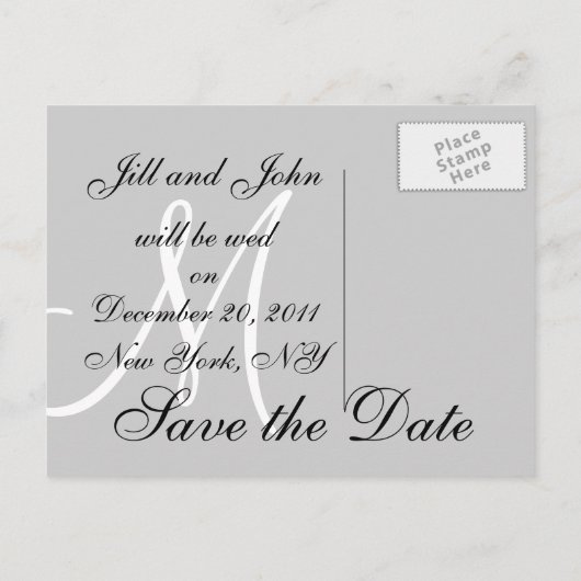 Elegante Monogram Namen Sla de Datum Aankondiging (Achterkant)
