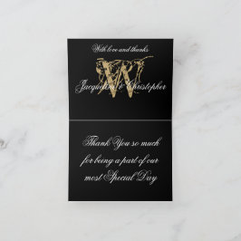 Elegante Monogram Namen Zwart Goud Trouw Gesloten Bedankkaart